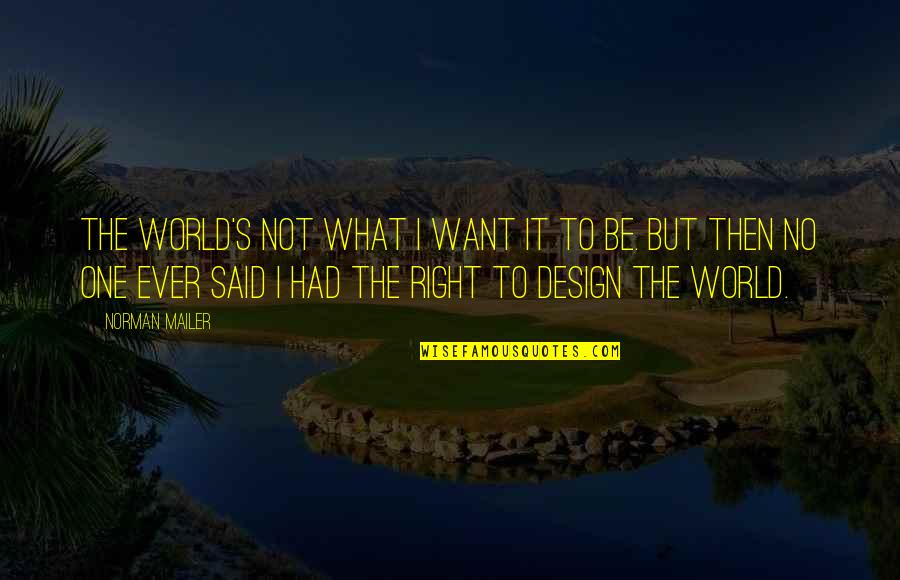 Stollwerck Chocolate Quotes By Norman Mailer: The world's not what I want it to Stollwerck Chocolate Quotes By Norman Mailer: The world's not what I want it to