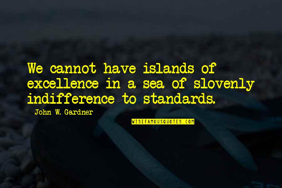 Stomme Vragen Quotes By John W. Gardner: We cannot have islands of excellence in a Stomme Vragen Quotes By John W. Gardner: We cannot have islands of excellence in a