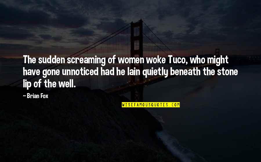 Stone Fox Quotes By Brian Fox: The sudden screaming of women woke Tuco, who