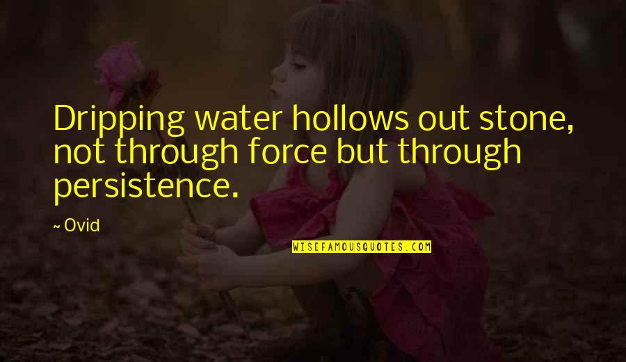 Stone Inspirational Quotes By Ovid: Dripping water hollows out stone, not through force