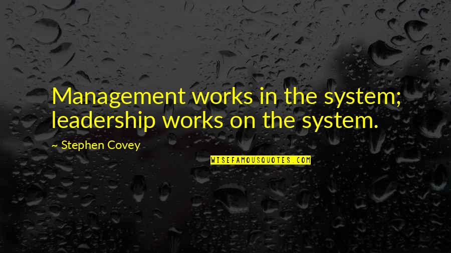 Stoner Couples Quotes By Stephen Covey: Management works in the system; leadership works on