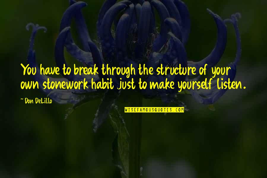 Stonework Quotes By Don DeLillo: You have to break through the structure of