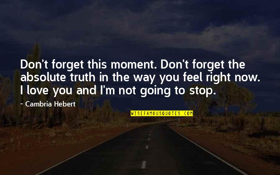 Stop Going Out Of Your Way Quotes By Cambria Hebert: Don't forget this moment. Don't forget the absolute Stop Going Out Of Your Way Quotes By Cambria Hebert: Don't forget this moment. Don't forget the absolute
