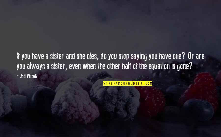 Stop Saying Quotes By Jodi Picoult: If you have a sister and she dies, Stop Saying Quotes By Jodi Picoult: If you have a sister and she dies,