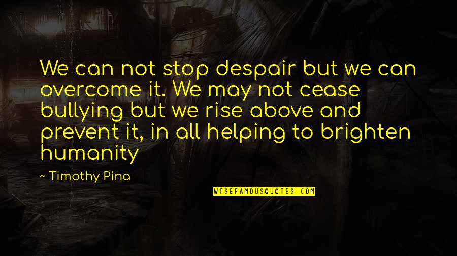 Stop The Bullying Quotes By Timothy Pina: We can not stop despair but we can Stop The Bullying Quotes By Timothy Pina: We can not stop despair but we can