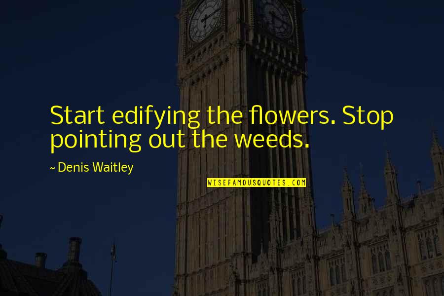 Stop Weed Quotes By Denis Waitley: Start edifying the flowers. Stop pointing out the