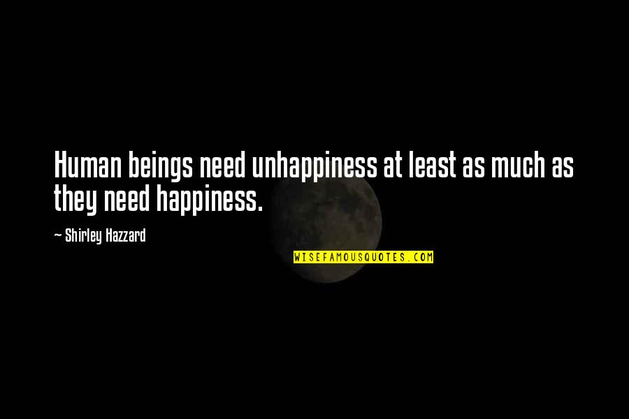 Stopudof Quotes By Shirley Hazzard: Human beings need unhappiness at least as much