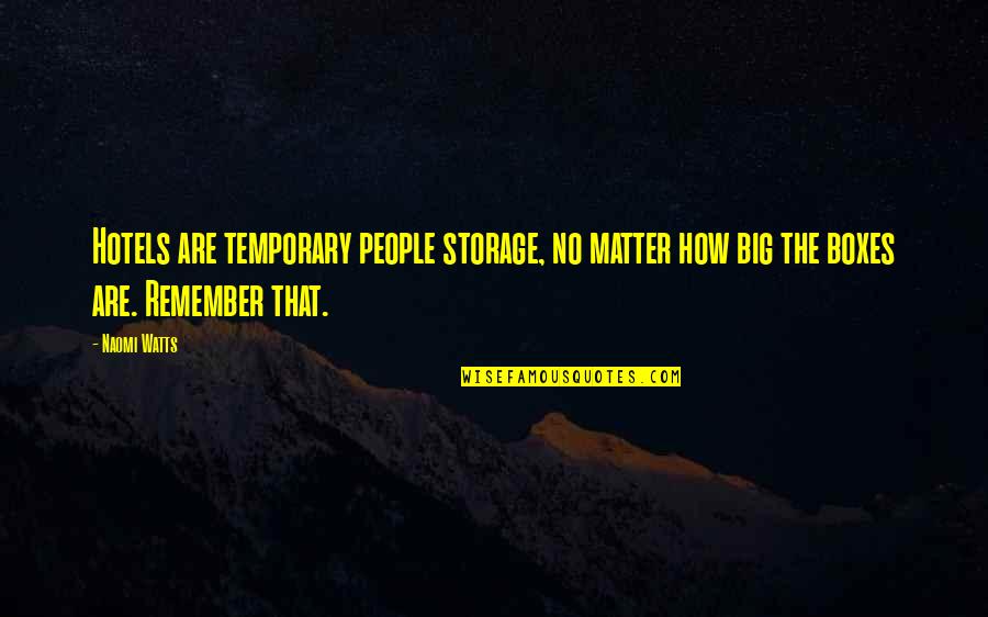 Storage Boxes With Quotes By Naomi Watts: Hotels are temporary people storage, no matter how
