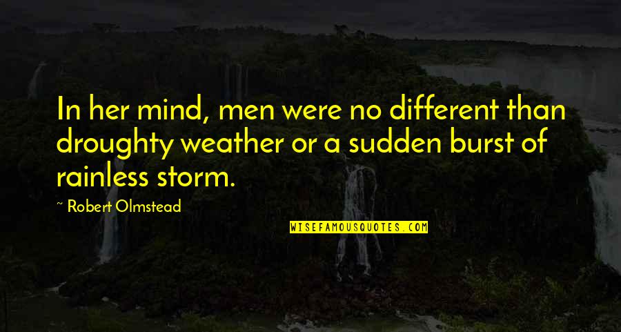 Storm In Mind Quotes By Robert Olmstead: In her mind, men were no different than Storm In Mind Quotes By Robert Olmstead: In her mind, men were no different than
