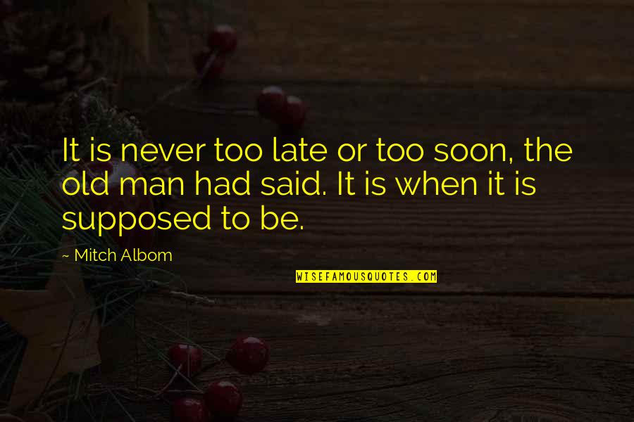 Stracey Ve Quotes By Mitch Albom: It is never too late or too soon,