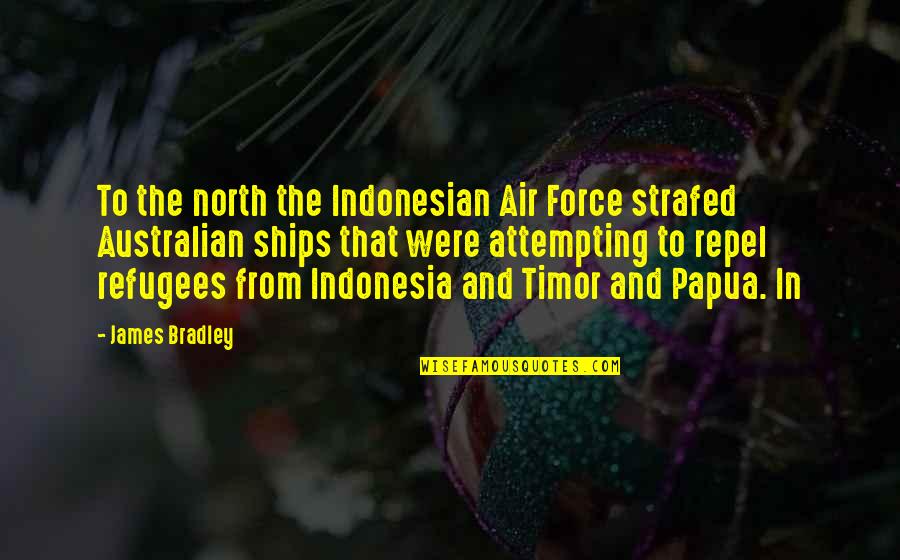 Strafed Quotes By James Bradley: To the north the Indonesian Air Force strafed Strafed Quotes By James Bradley: To the north the Indonesian Air Force strafed
