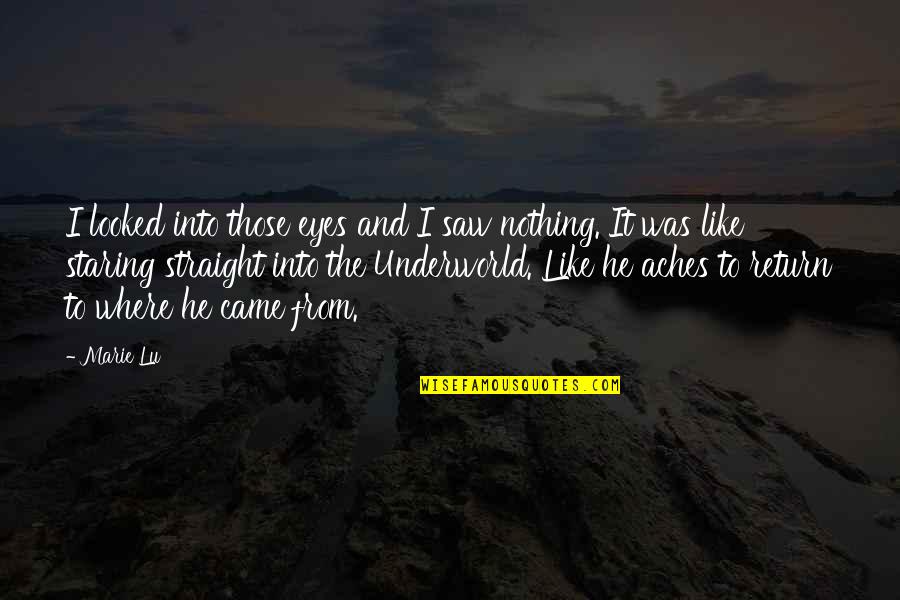 Straight In The Eyes Quotes By Marie Lu: I looked into those eyes and I saw