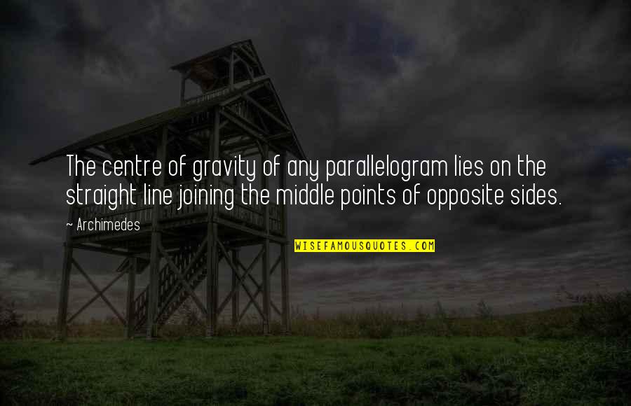 Straight Line Quotes By Archimedes: The centre of gravity of any parallelogram lies