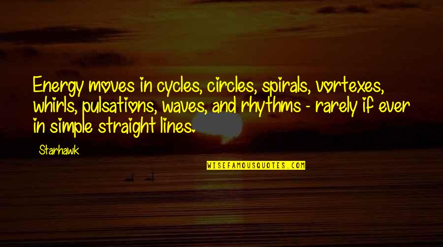 Straight Lines Quotes By Starhawk: Energy moves in cycles, circles, spirals, vortexes, whirls,