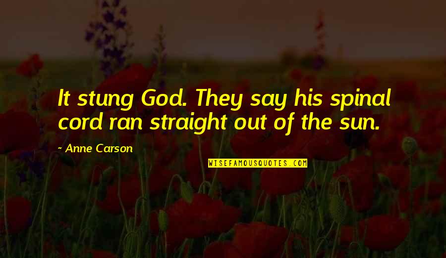 Straight Out Of Quotes By Anne Carson: It stung God. They say his spinal cord