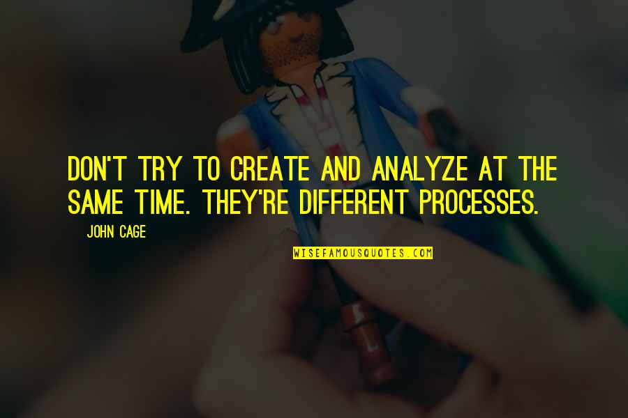 Strangers On A Train Movie Quotes By John Cage: Don't try to create and analyze at the