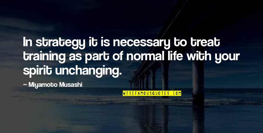 Strategy For Life Quotes By Miyamoto Musashi: In strategy it is necessary to treat training Strategy For Life Quotes By Miyamoto Musashi: In strategy it is necessary to treat training