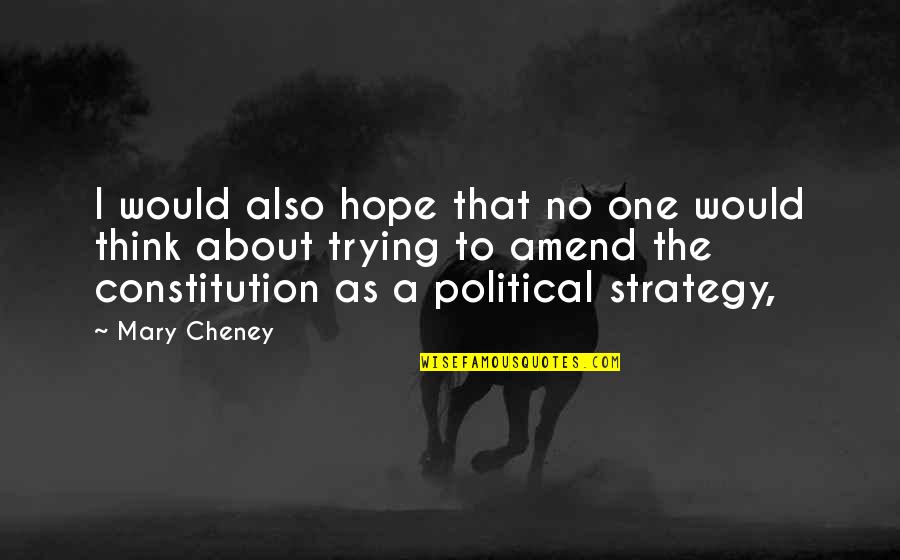 Strategy Thinking Quotes By Mary Cheney: I would also hope that no one would Strategy Thinking Quotes By Mary Cheney: I would also hope that no one would