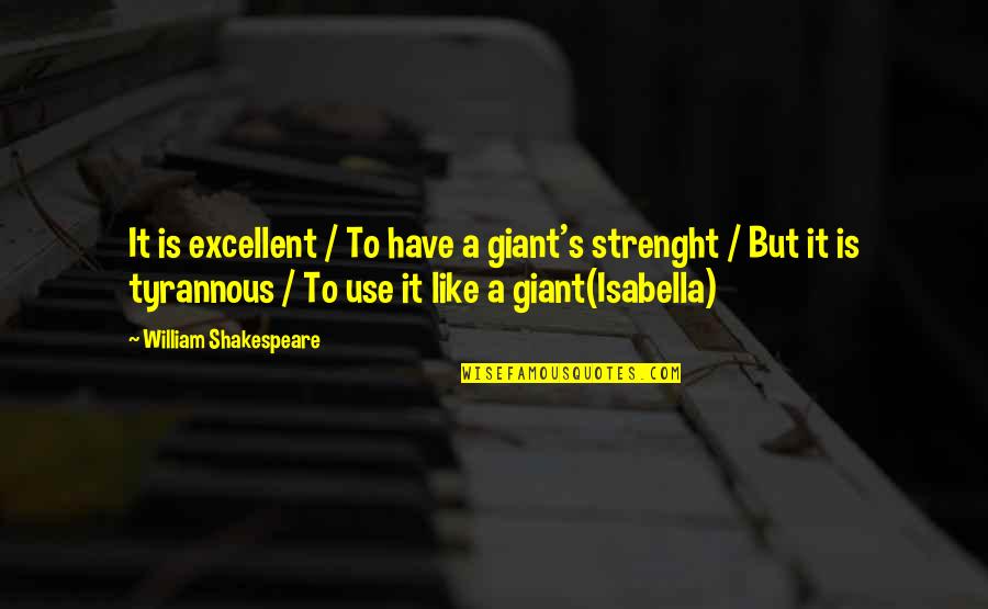 Strenght Quotes By William Shakespeare: It is excellent / To have a giant's