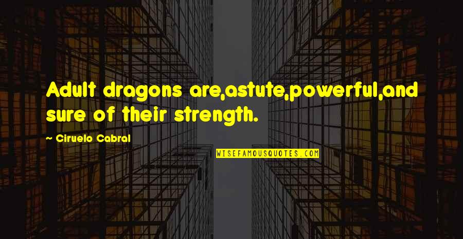 Strength And Powerful Quotes By Ciruelo Cabral: Adult dragons are,astute,powerful,and sure of their strength.