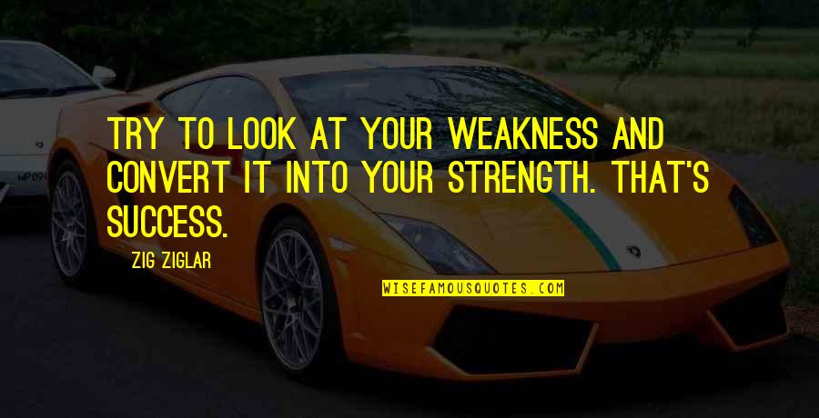 Strength And Success Quotes By Zig Ziglar: Try to look at your weakness and convert