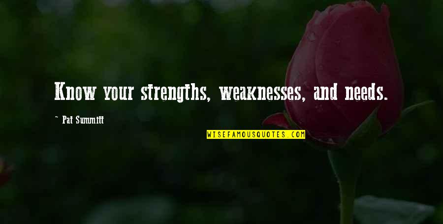 Strength And Weakness Quotes By Pat Summitt: Know your strengths, weaknesses, and needs.
