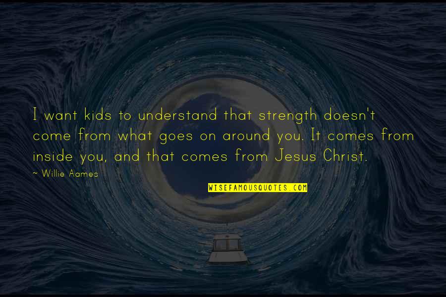 Strength In Christ Quotes By Willie Aames: I want kids to understand that strength doesn't Strength In Christ Quotes By Willie Aames: I want kids to understand that strength doesn't