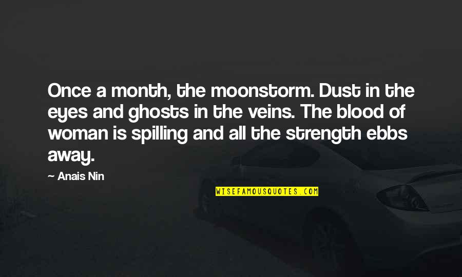 Strength In Eyes Quotes By Anais Nin: Once a month, the moonstorm. Dust in the Strength In Eyes Quotes By Anais Nin: Once a month, the moonstorm. Dust in the