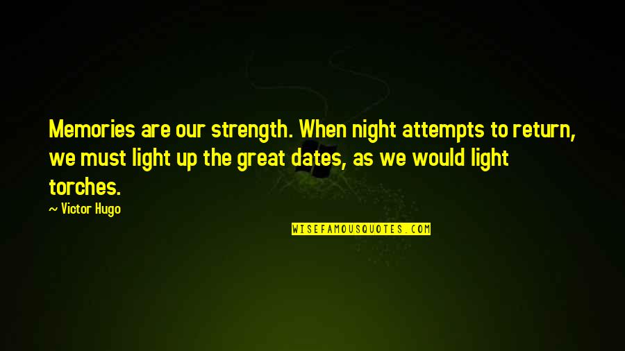 Strength'ned Quotes By Victor Hugo: Memories are our strength. When night attempts to Strength'ned Quotes By Victor Hugo: Memories are our strength. When night attempts to