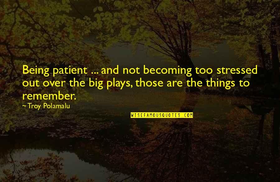 Stressed Out Quotes By Troy Polamalu: Being patient ... and not becoming too stressed Stressed Out Quotes By Troy Polamalu: Being patient ... and not becoming too stressed