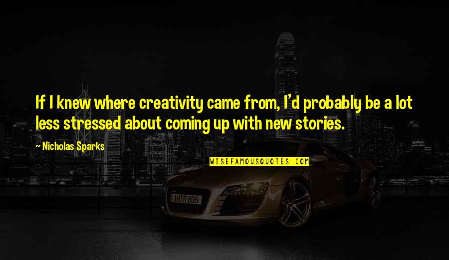 Stressed Quotes By Nicholas Sparks: If I knew where creativity came from, I'd