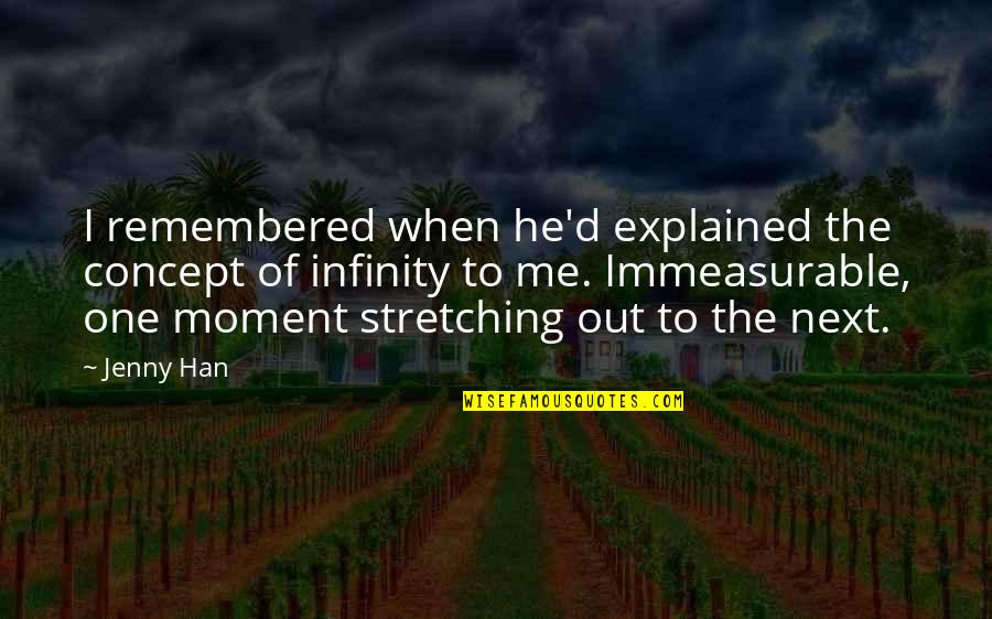Stretching Out Quotes By Jenny Han: I remembered when he'd explained the concept of