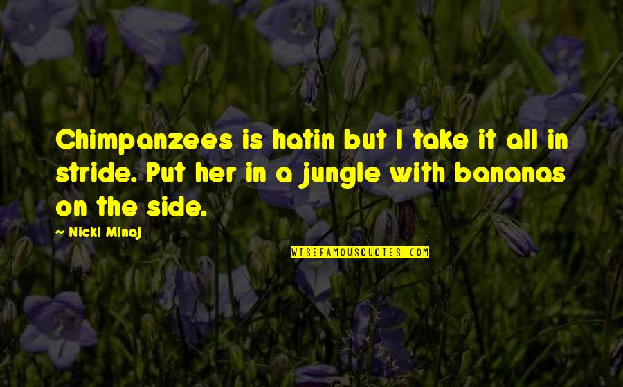 Stride Quotes By Nicki Minaj: Chimpanzees is hatin but I take it all