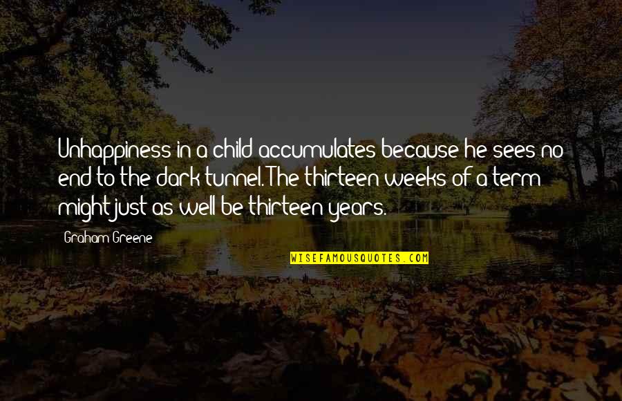 Striiv App Quotes By Graham Greene: Unhappiness in a child accumulates because he sees
