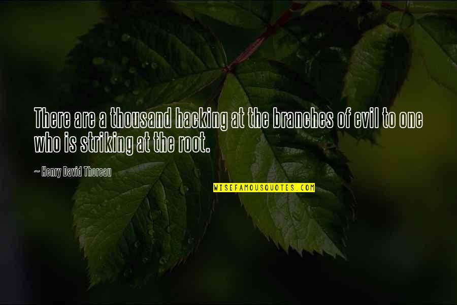 Striking Inspirational Quotes By Henry David Thoreau: There are a thousand hacking at the branches