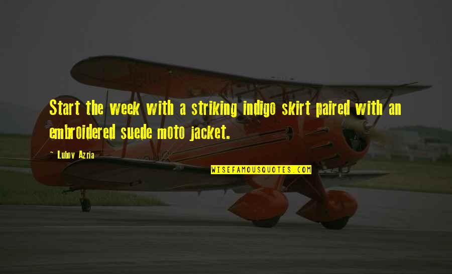Striking Out Quotes By Lubov Azria: Start the week with a striking indigo skirt