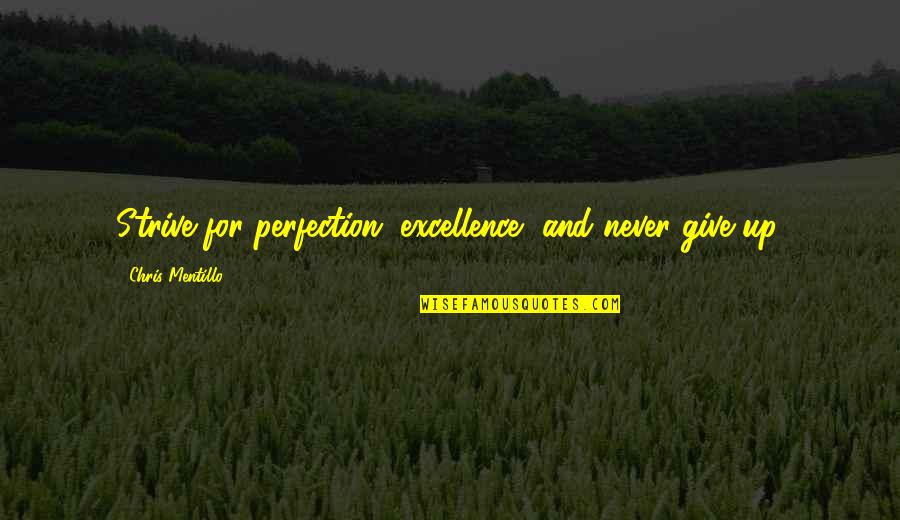 Strive For Perfection Quotes By Chris Mentillo: Strive for perfection, excellence, and never give up.