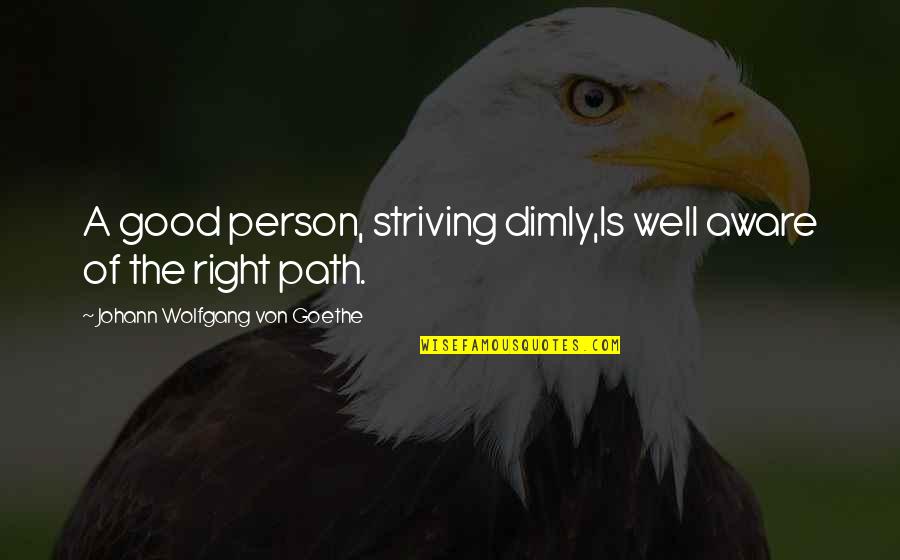 Striving To Be A Good Person Quotes By Johann Wolfgang Von Goethe: A good person, striving dimly,Is well aware of