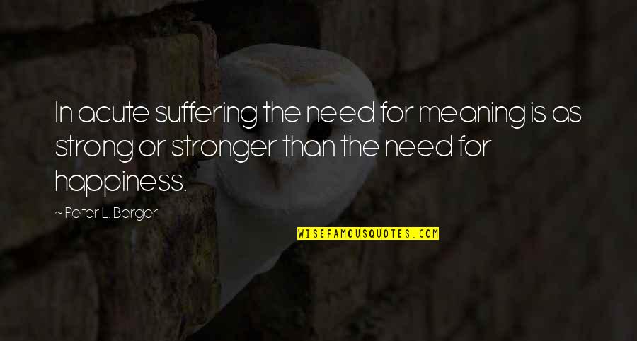 Strong Happiness Quotes By Peter L. Berger: In acute suffering the need for meaning is