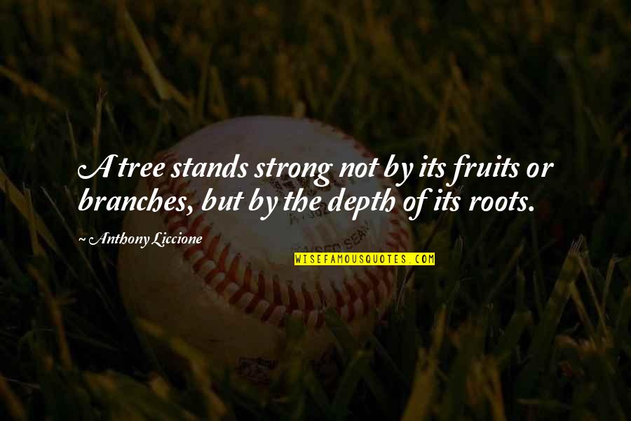 Strong Stands Quotes By Anthony Liccione: A tree stands strong not by its fruits