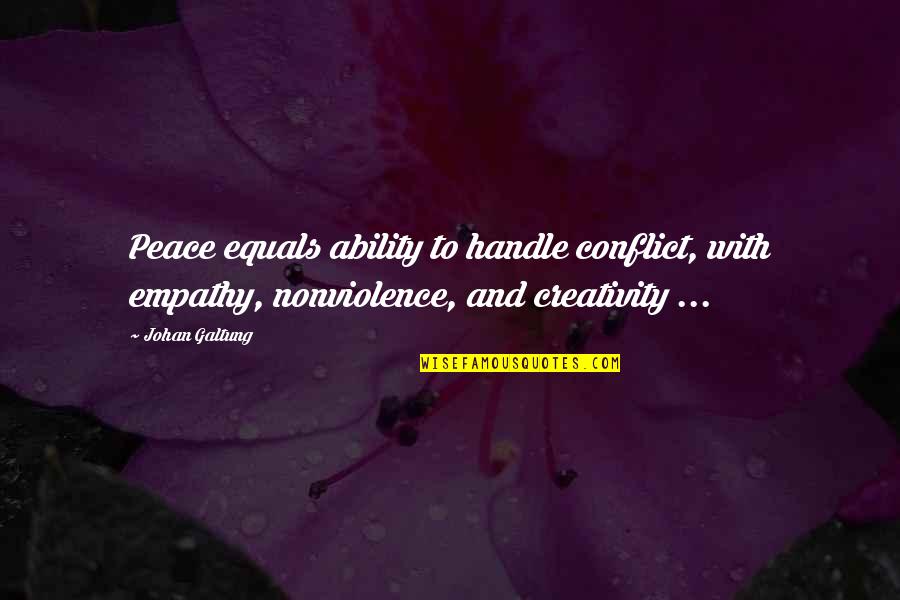 Strstabls Quotes By Johan Galtung: Peace equals ability to handle conflict, with empathy, Strstabls Quotes By Johan Galtung: Peace equals ability to handle conflict, with empathy,