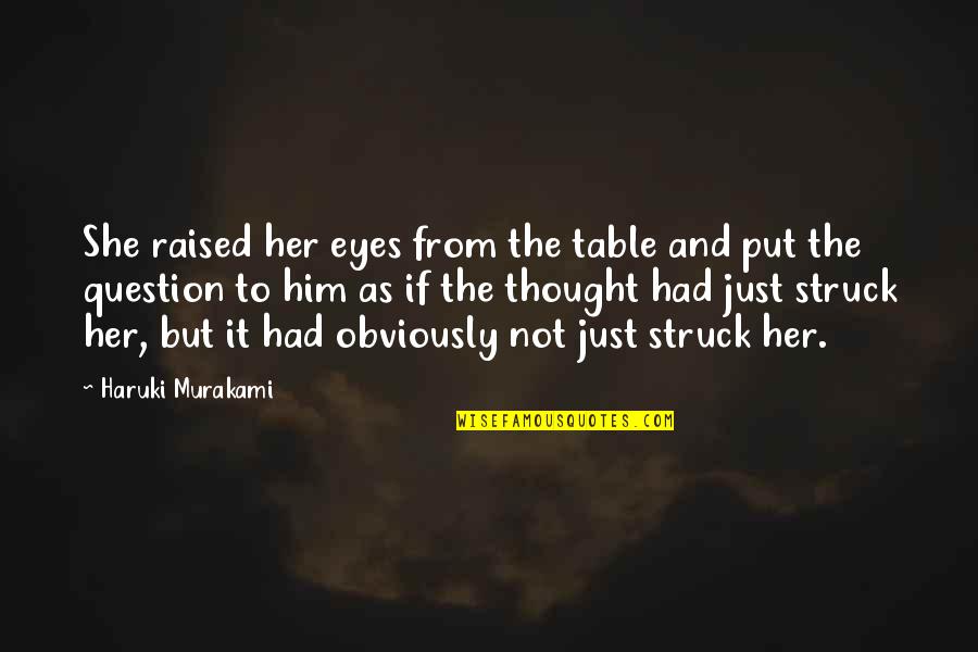 Struck Quotes By Haruki Murakami: She raised her eyes from the table and