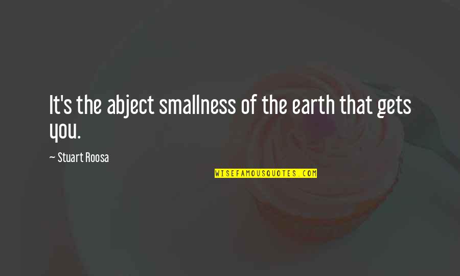 Stuart's Quotes By Stuart Roosa: It's the abject smallness of the earth that