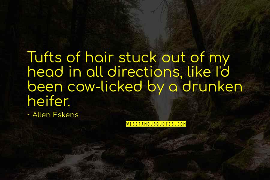 Stuck Like Quotes By Allen Eskens: Tufts of hair stuck out of my head