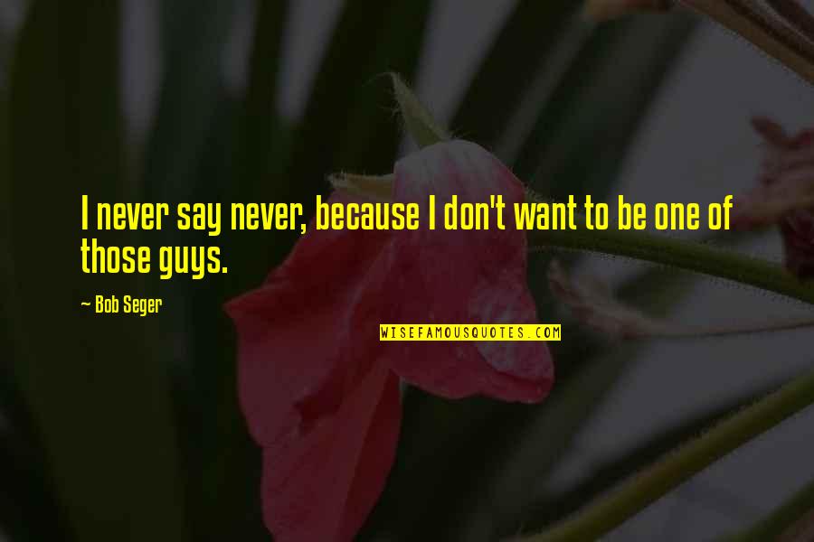 Stud Type Quotes By Bob Seger: I never say never, because I don't want
