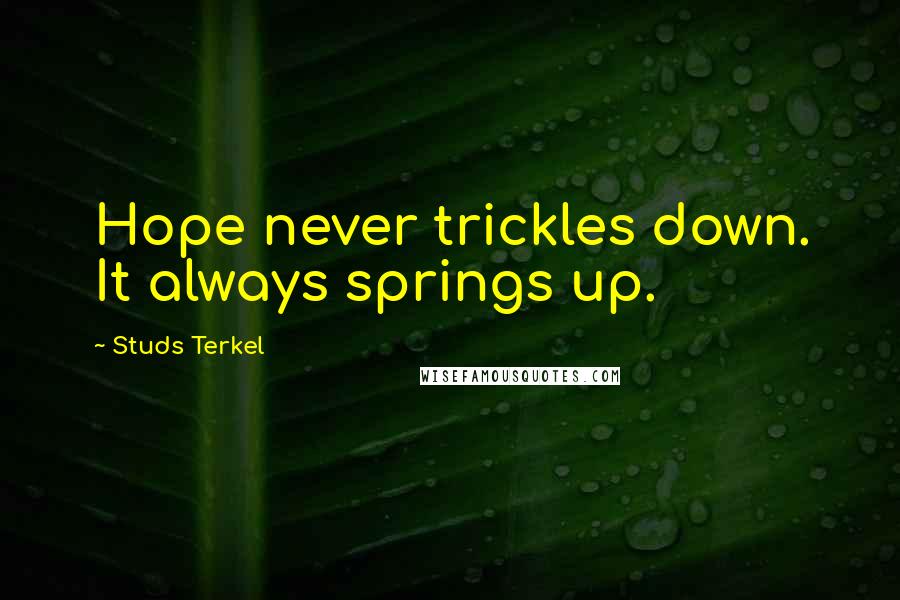 Studs Terkel quotes: Hope never trickles down. It always springs up.