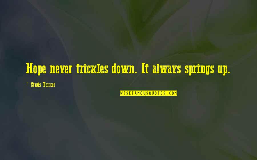 Studs Terkel Quotes By Studs Terkel: Hope never trickles down. It always springs up.