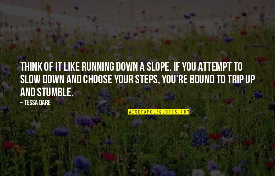 Stumble Quotes By Tessa Dare: Think of it like running down a slope.