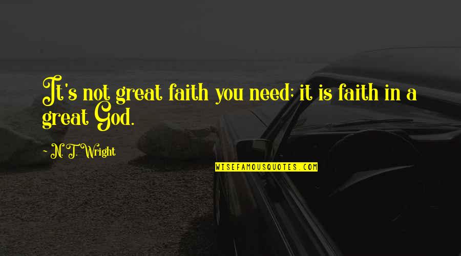 Stunners Club Quotes By N. T. Wright: It's not great faith you need; it is Stunners Club Quotes By N. T. Wright: It's not great faith you need; it is