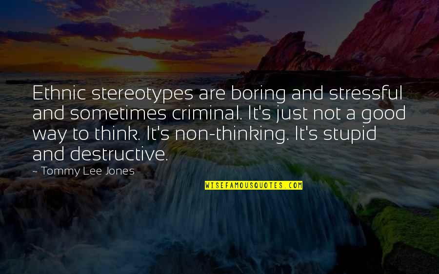 Stupid Is Good Quotes By Tommy Lee Jones: Ethnic stereotypes are boring and stressful and sometimes